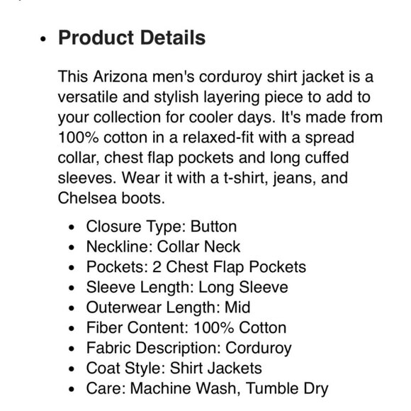 Arizona Mens Corduroy Long Sleeve Shirt Jacket 3XL Black Big & Tall 100% Cotton - Picture 15 of 15